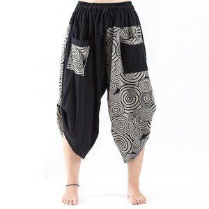 Two Tone Swirls Print Three Quarter Harem Pants